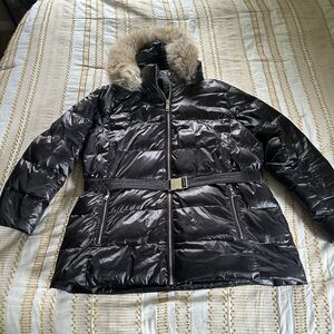 Michael Kors Women’s Black Faux Fur Hood Puffer Down Filled Belted Coat Size XXL
